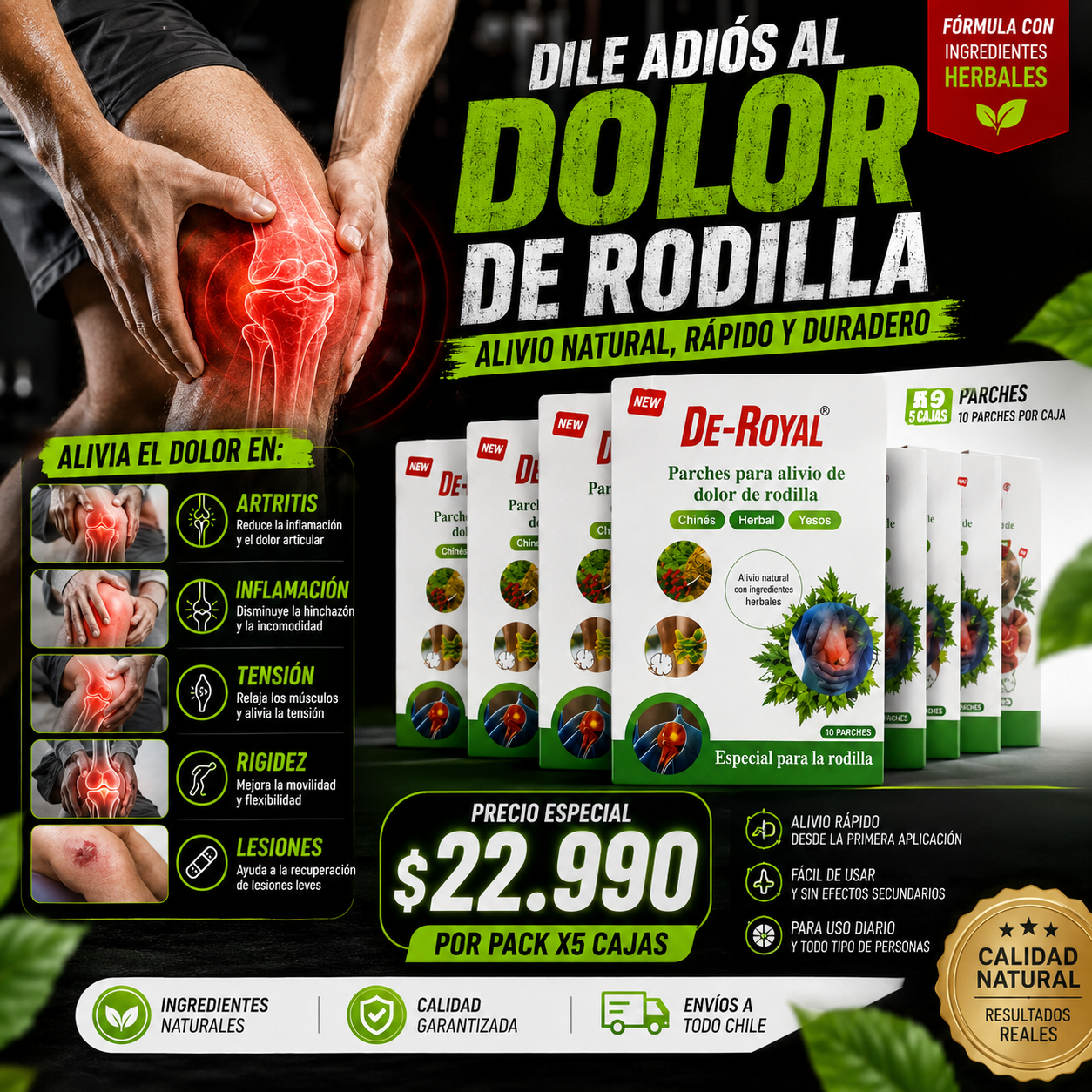50 Parches de Rodilla – Alivio Rápido y Duradero🦵