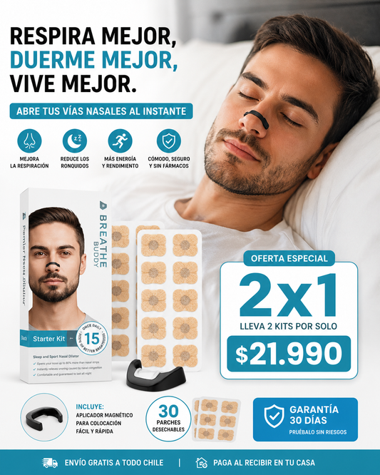 RespiraPRO || NO MAS RONQUIDOS, Kit 2 Tiras + 30 Parches