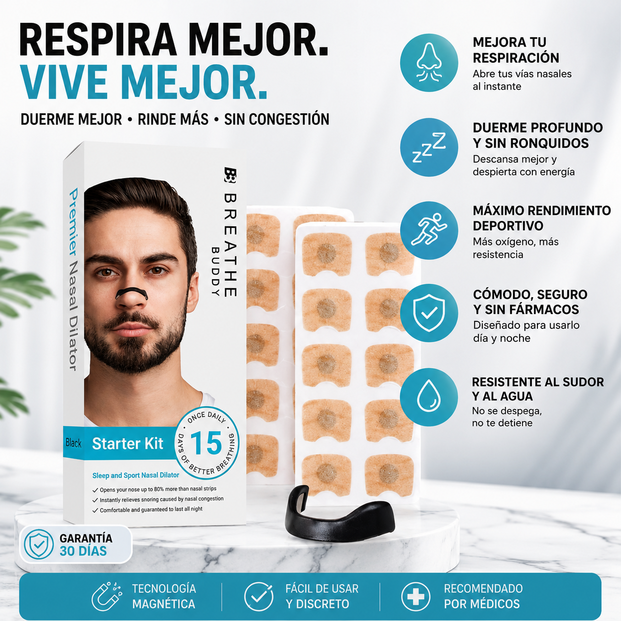 RespiraPRO || NO MAS RONQUIDOS, Kit 2 Tiras + 30 Parches